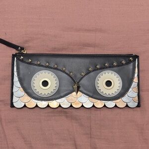 Kate Spade Owl Design Clutch in Black and Silver